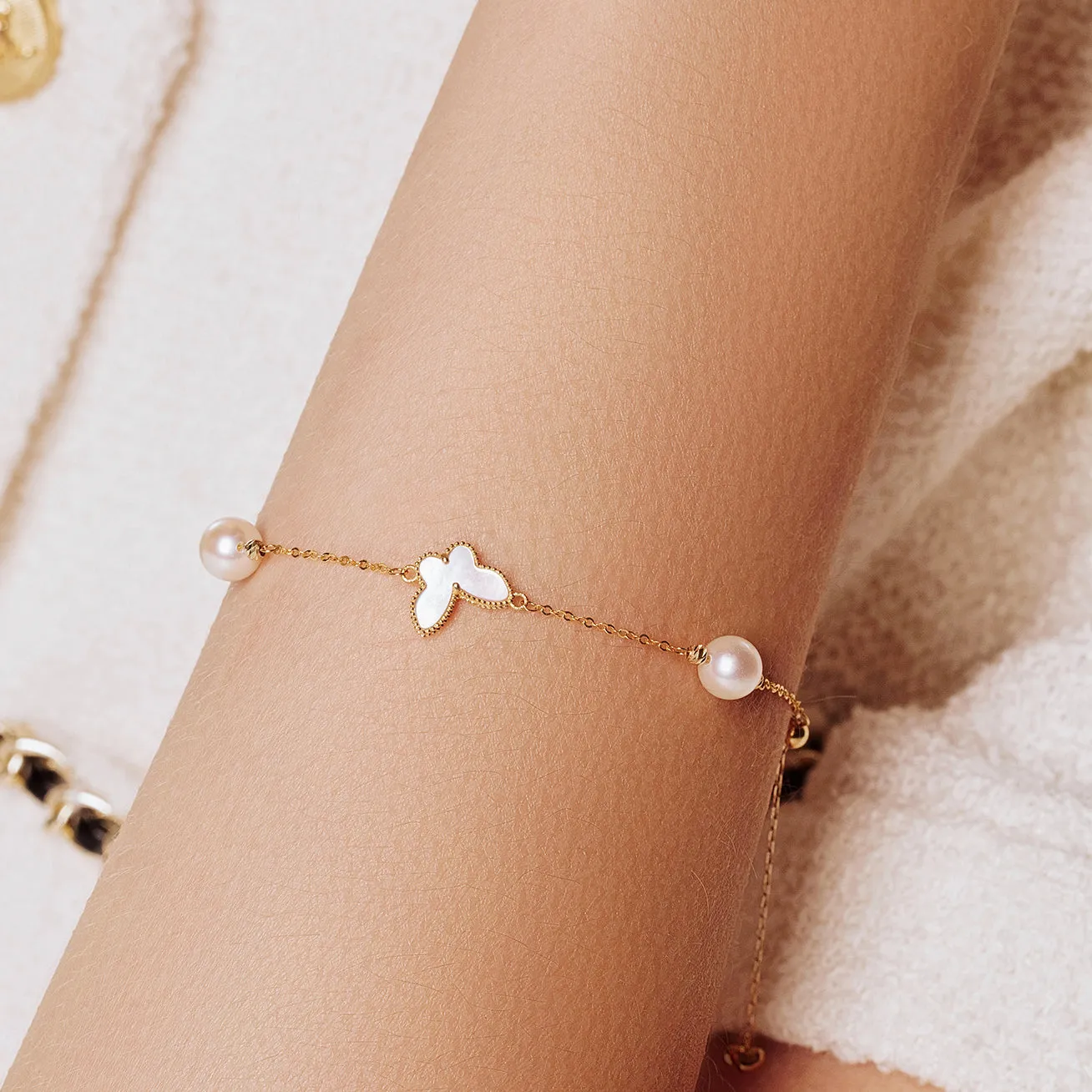 18K Solid Gold Akoya Pearl Bracelet KB00038
