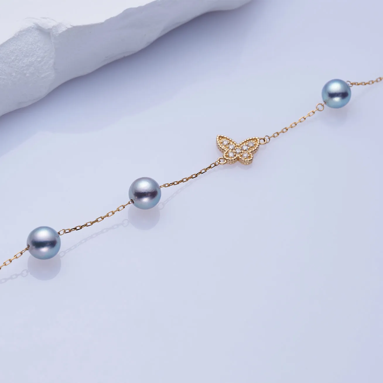 18K Solid Gold Silver Blue Akoya Pearl Bracelet KB00041