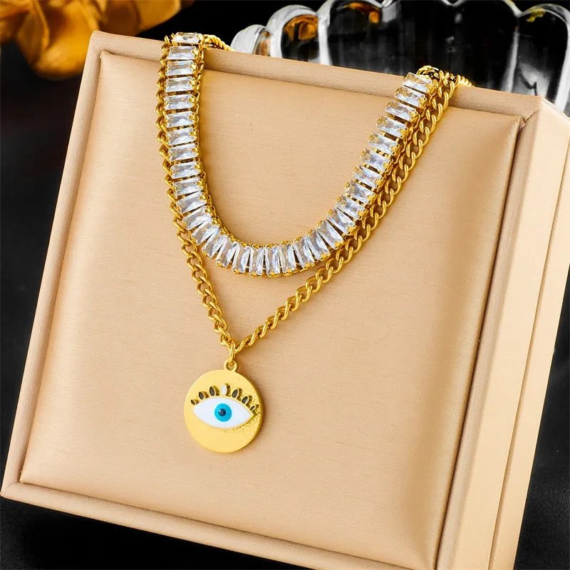 316L Stainless Steel Big Round Eyes Necklace Bracelets For Women