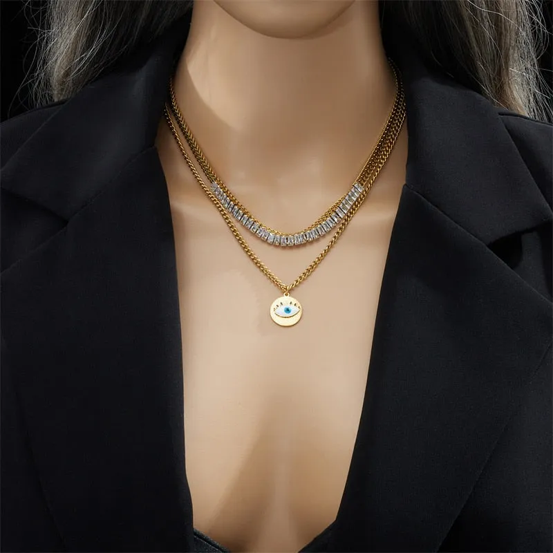 316L Stainless Steel Big Round Eyes Necklace Bracelets For Women