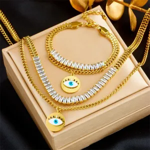 316L Stainless Steel Big Round Eyes Necklace Bracelets For Women