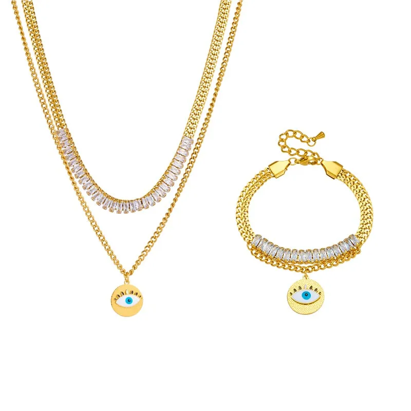 316L Stainless Steel Big Round Eyes Necklace Bracelets For Women