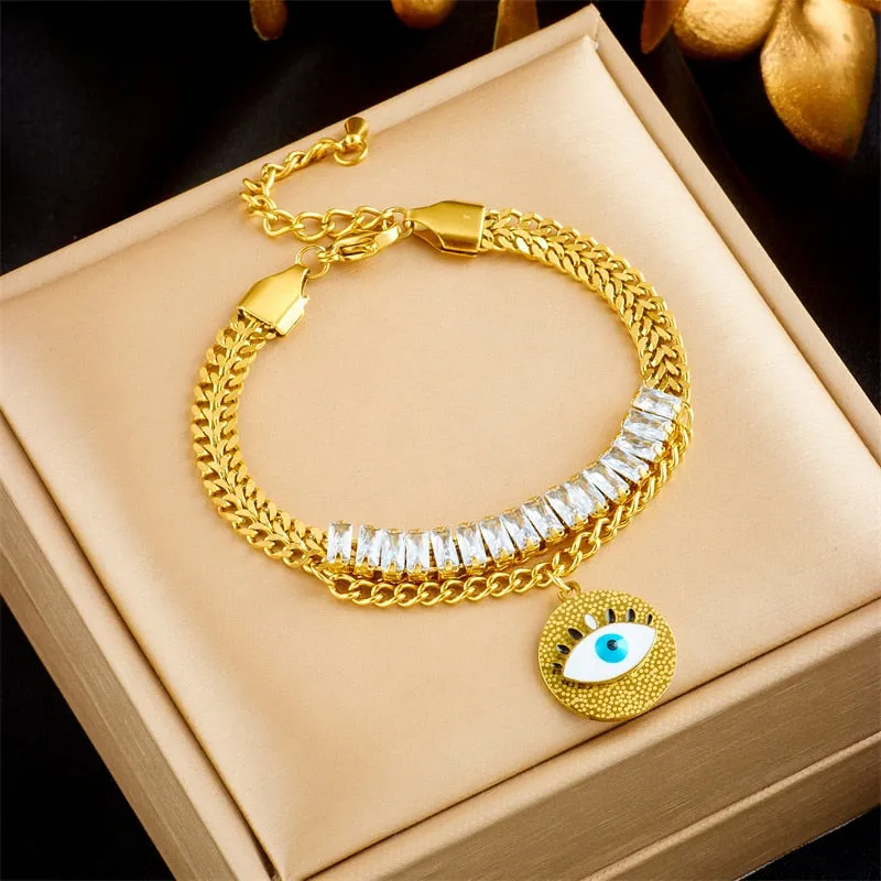 316L Stainless Steel Big Round Eyes Necklace Bracelets For Women