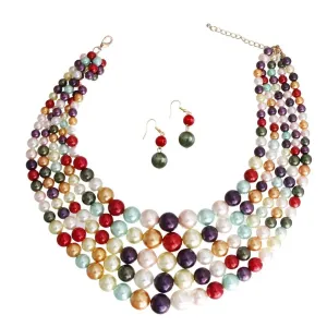 5-Strand Multicolor Pearl Beaded Nested Necklace Set