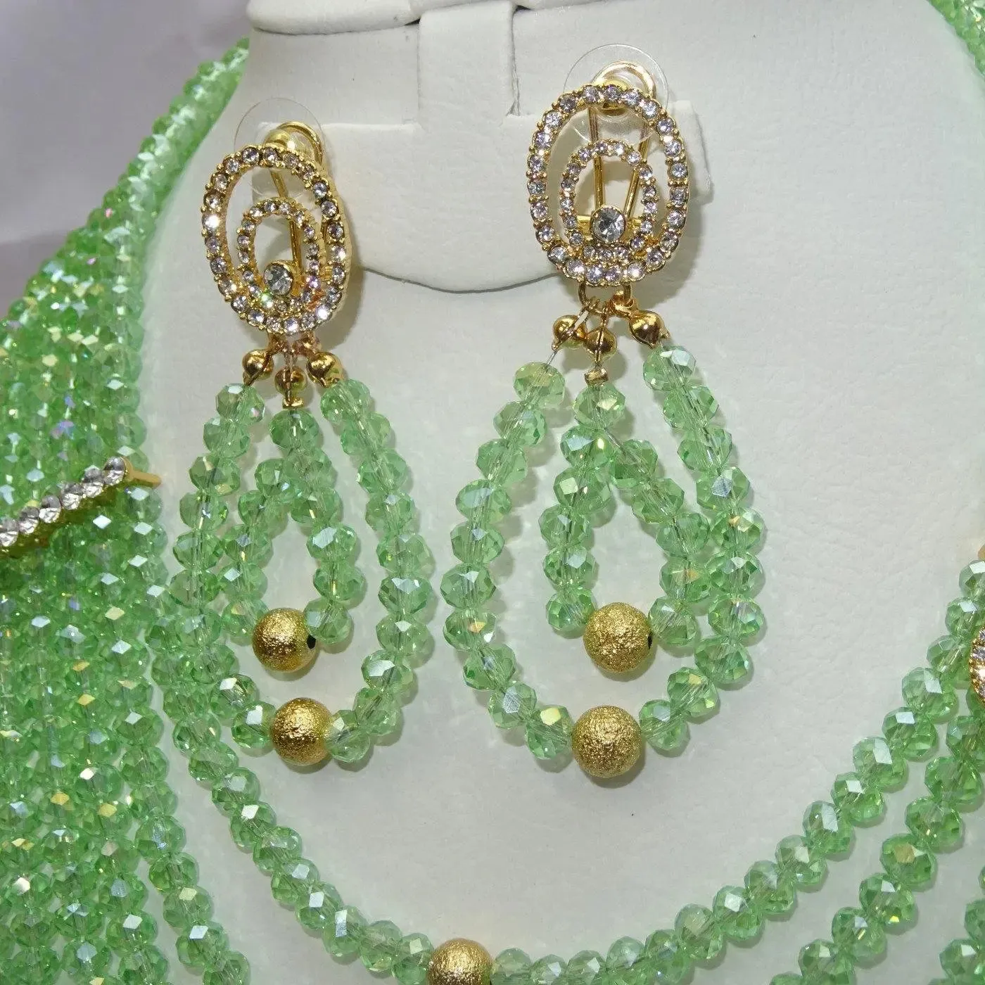 7 Layers Crystal Green Exclusive African Beads Dubai High Quality Jewelry Set