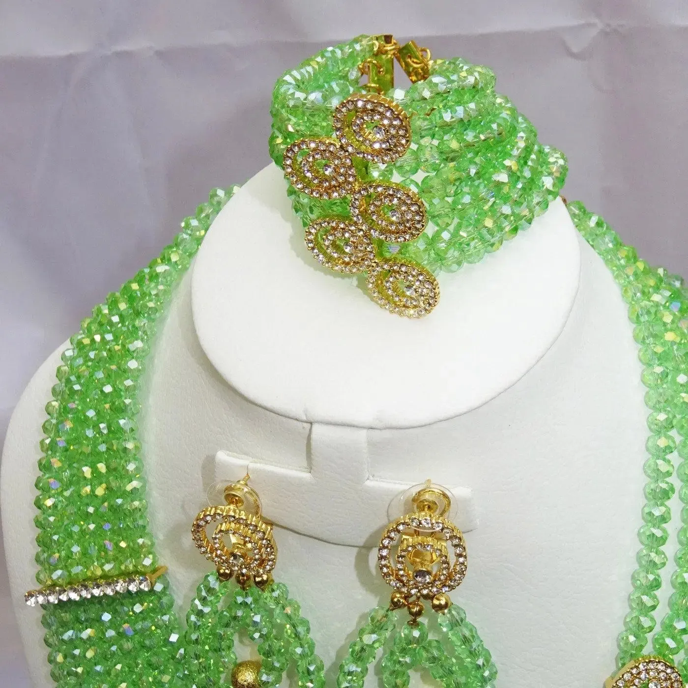 7 Layers Crystal Green Exclusive African Beads Dubai High Quality Jewelry Set