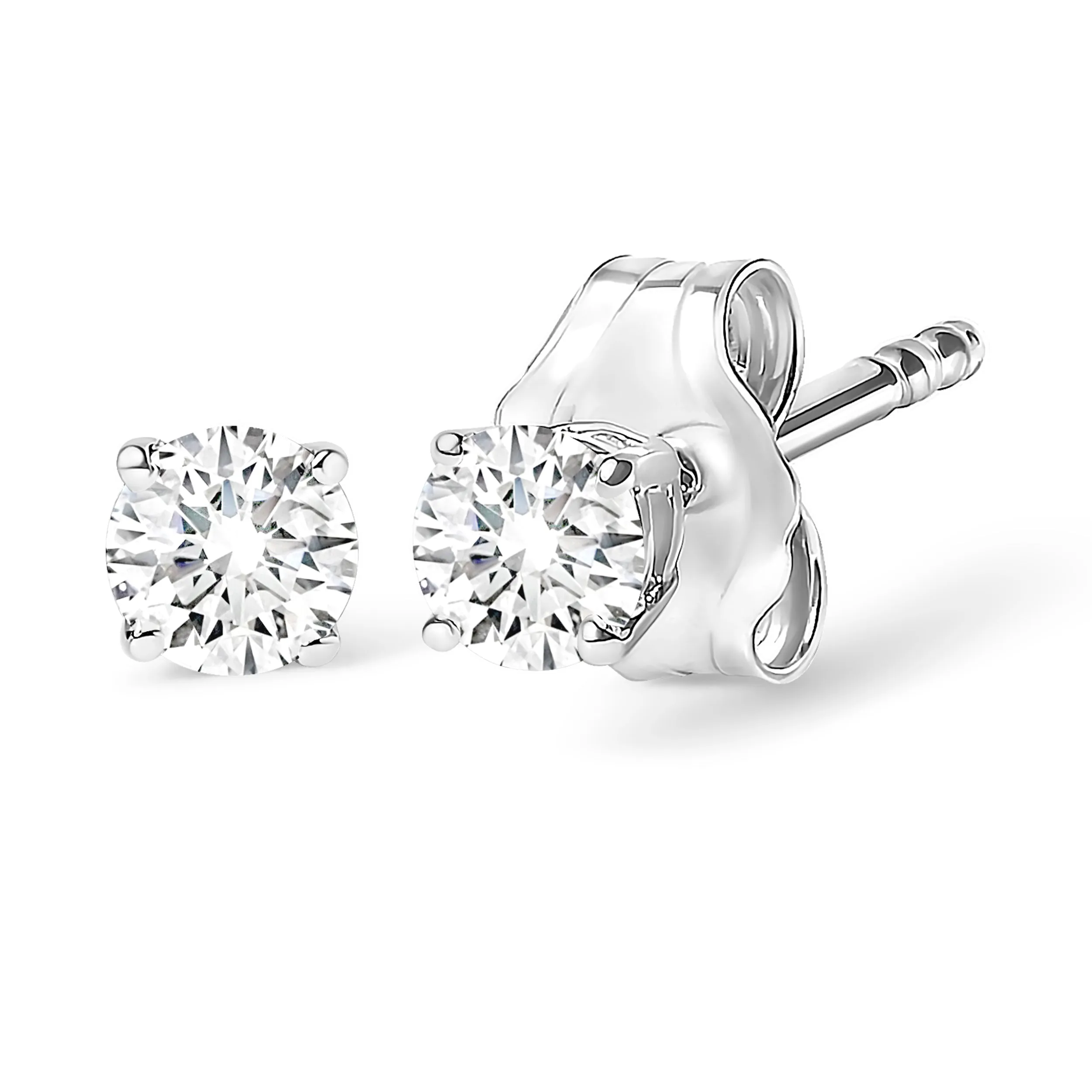 .925 Sterling Silver 1/3 Cttw Round Brilliant-Cut Near Colorless Diamond Classic 4-Prong Stud Earrings