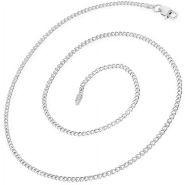925 Sterling Silver 2mm Cuban Chain Necklace, 16” to 30”, with Lobster Clasp, for Women, Girls, Unisex