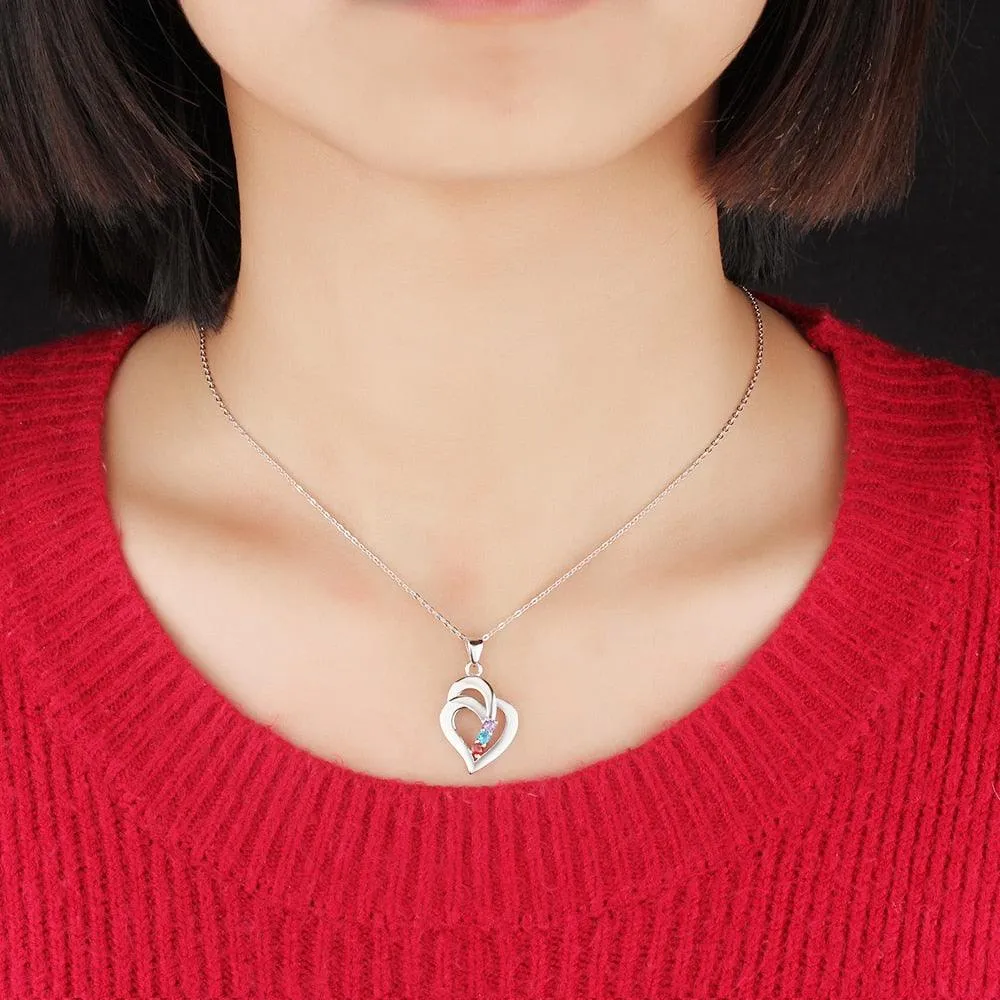 925 Sterling Silver Heart Shaped Pendant, 3 Personalized Birthstones