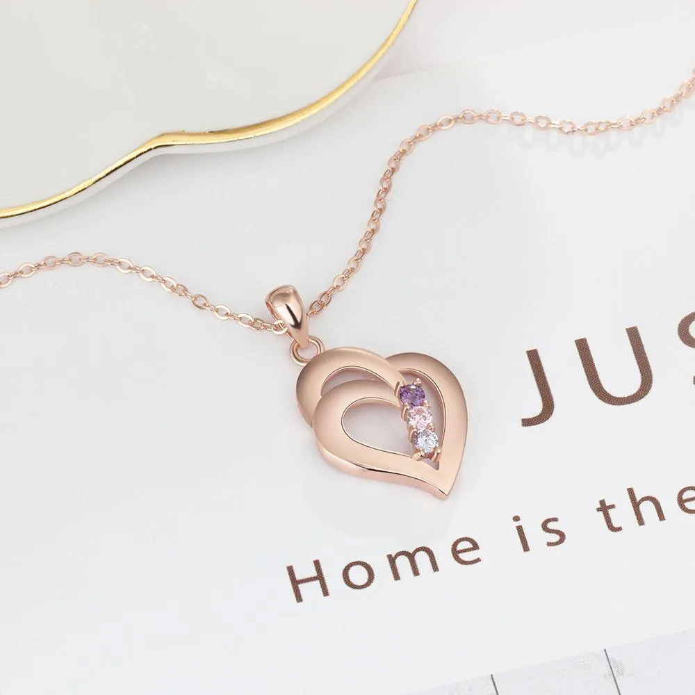 925 Sterling Silver Heart Shaped Pendant, 3 Personalized Birthstones
