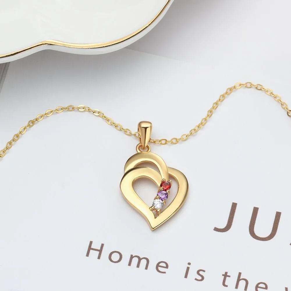925 Sterling Silver Heart Shaped Pendant, 3 Personalized Birthstones