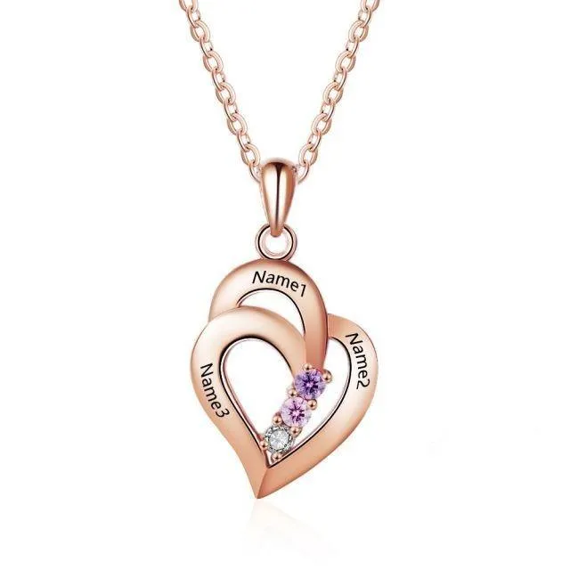 925 Sterling Silver Heart Shaped Pendant, 3 Personalized Birthstones