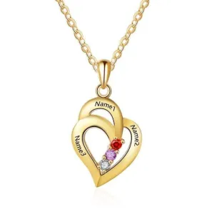 925 Sterling Silver Heart Shaped Pendant, 3 Personalized Birthstones