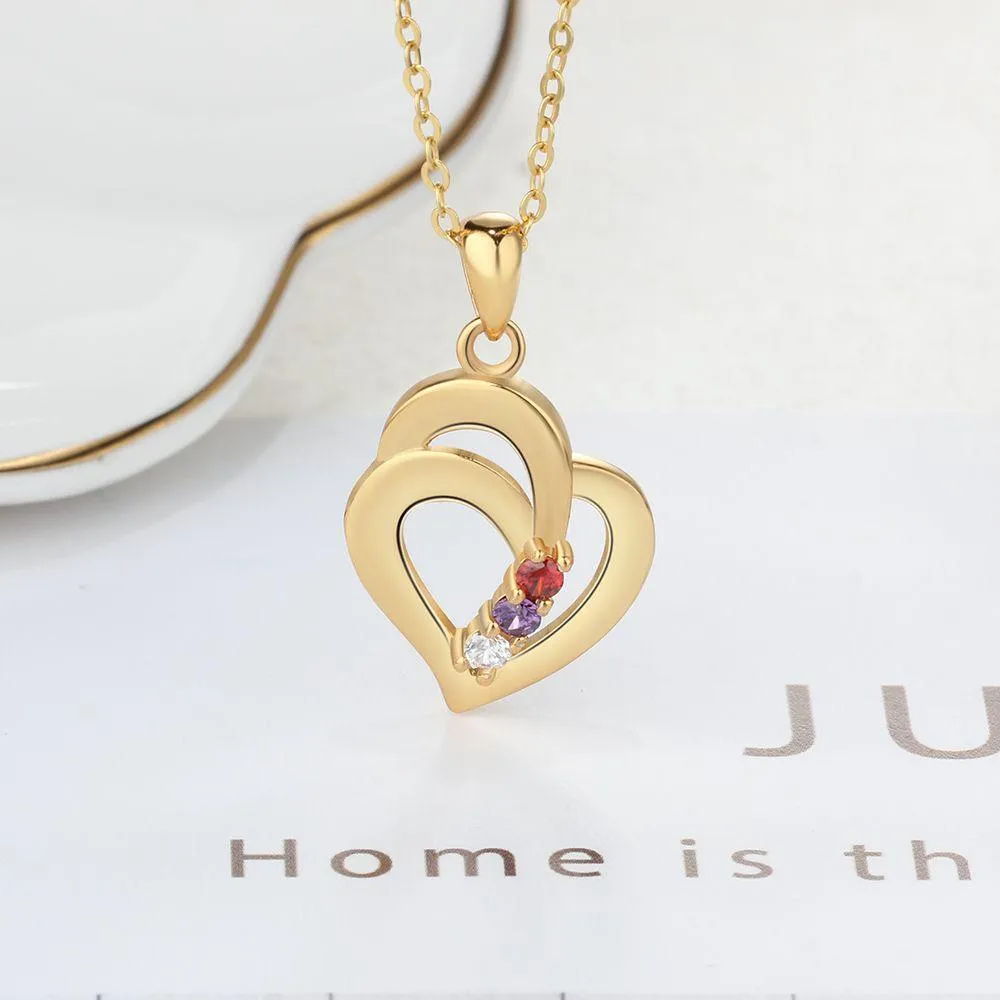 925 Sterling Silver Heart Shaped Pendant, 3 Personalized Birthstones
