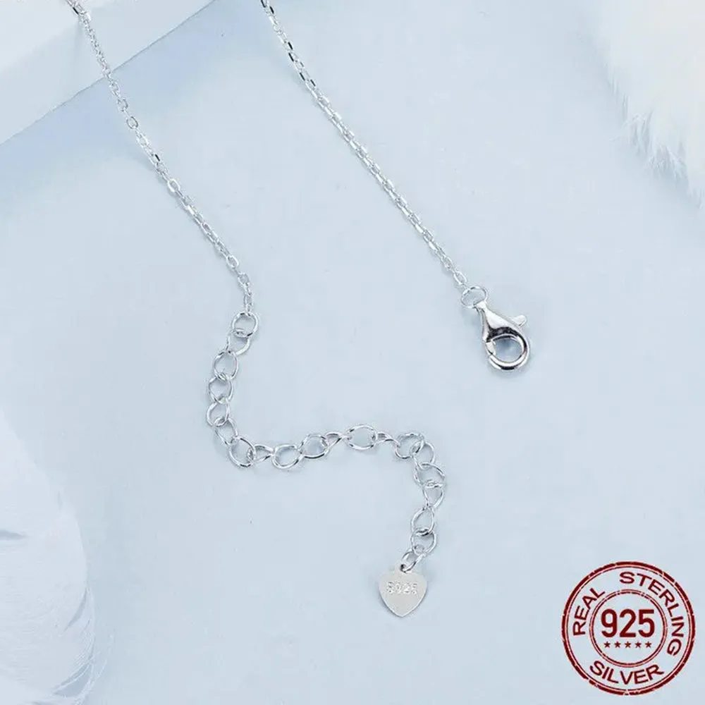 925 Sterling Silver Rose Butterfly Necklace, White Gold Plated Classic Necklace with Cubic Zircon Jewelry Gift for Women