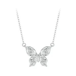 925 Sterling Silver Rose Butterfly Necklace, White Gold Plated Classic Necklace with Cubic Zircon Jewelry Gift for Women