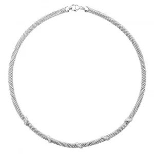 Acotis Silver Necklace Rhodium Plated Mesh Zirconia Set G3197