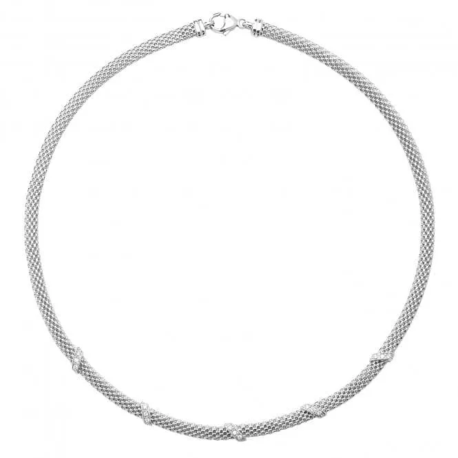 Acotis Silver Necklace Rhodium Plated Mesh Zirconia Set G3197