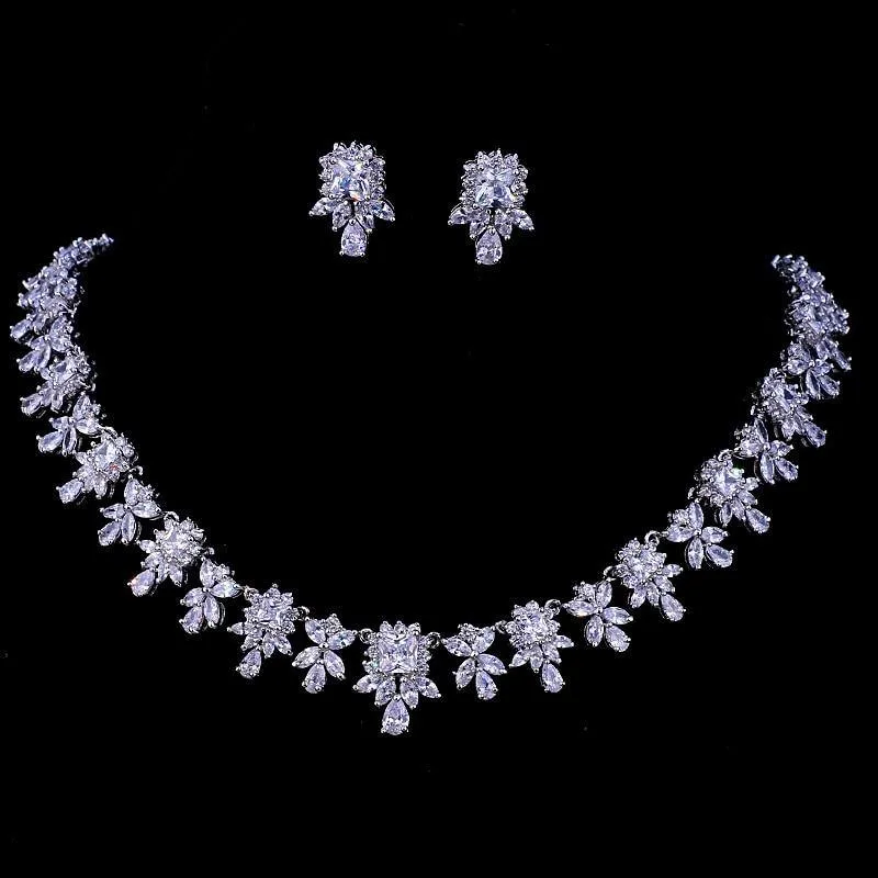 Adorable AAA  Quality Zircon Diamonds 2 Piece Bridal Set for Luxury Wedding Jewelry Set