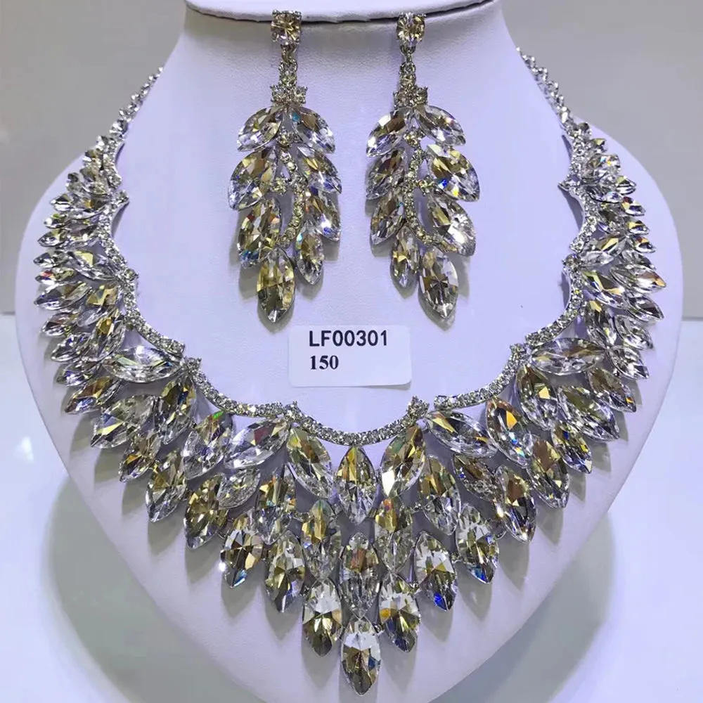 African Dubai Necklace  Crystal Bridal Earrings Necklace Set
