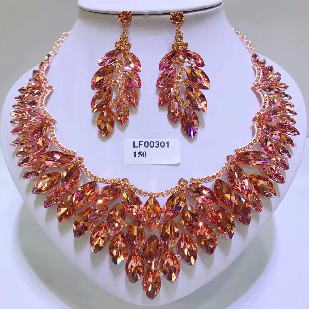 African Dubai Necklace  Crystal Bridal Earrings Necklace Set