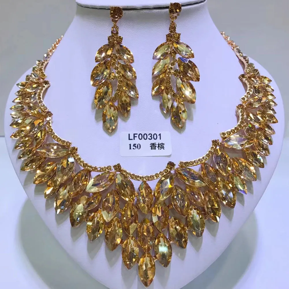 African Dubai Necklace  Crystal Bridal Earrings Necklace Set