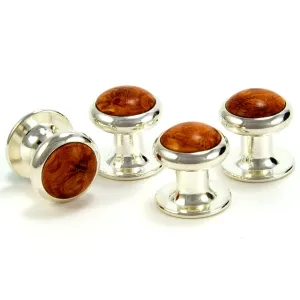 Amboyna Burl Silver Tuxedo Shirt Stud Set