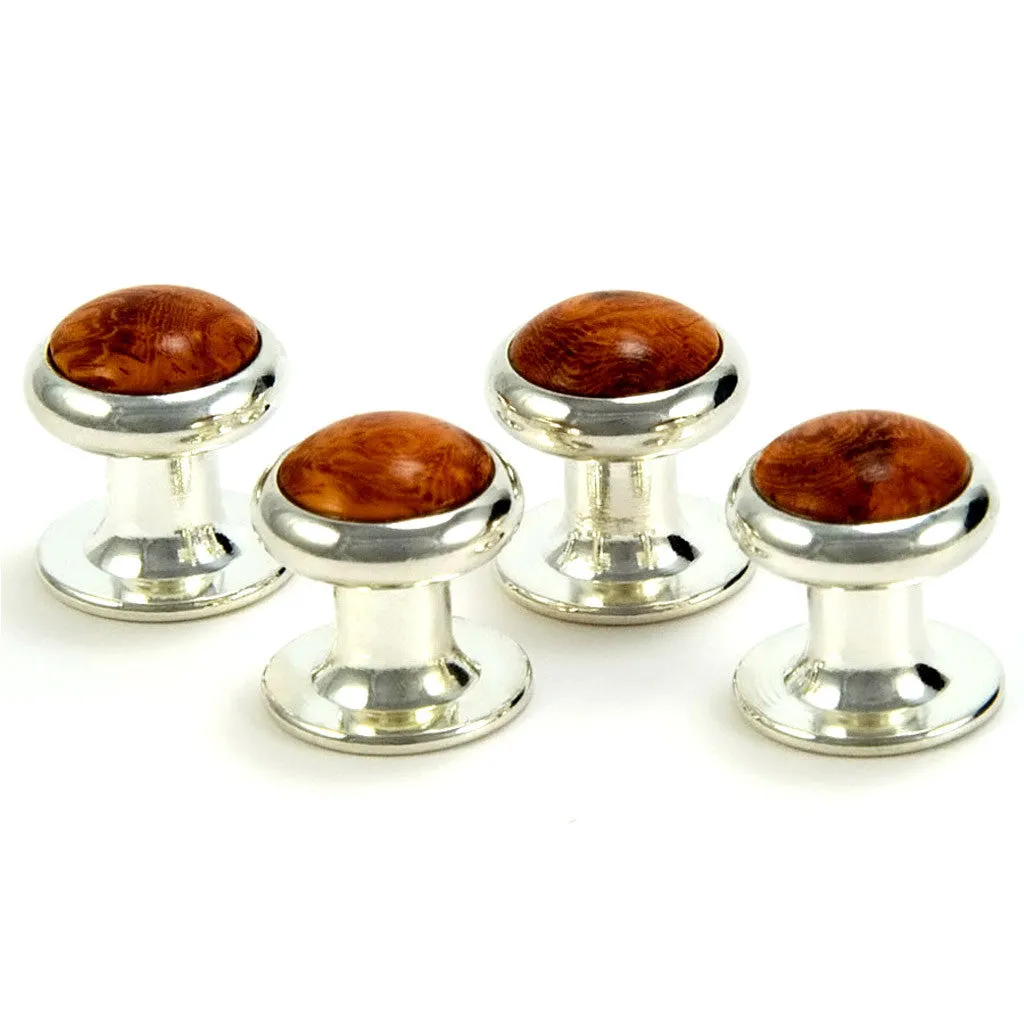 Amboyna Burl Silver Tuxedo Shirt Stud Set