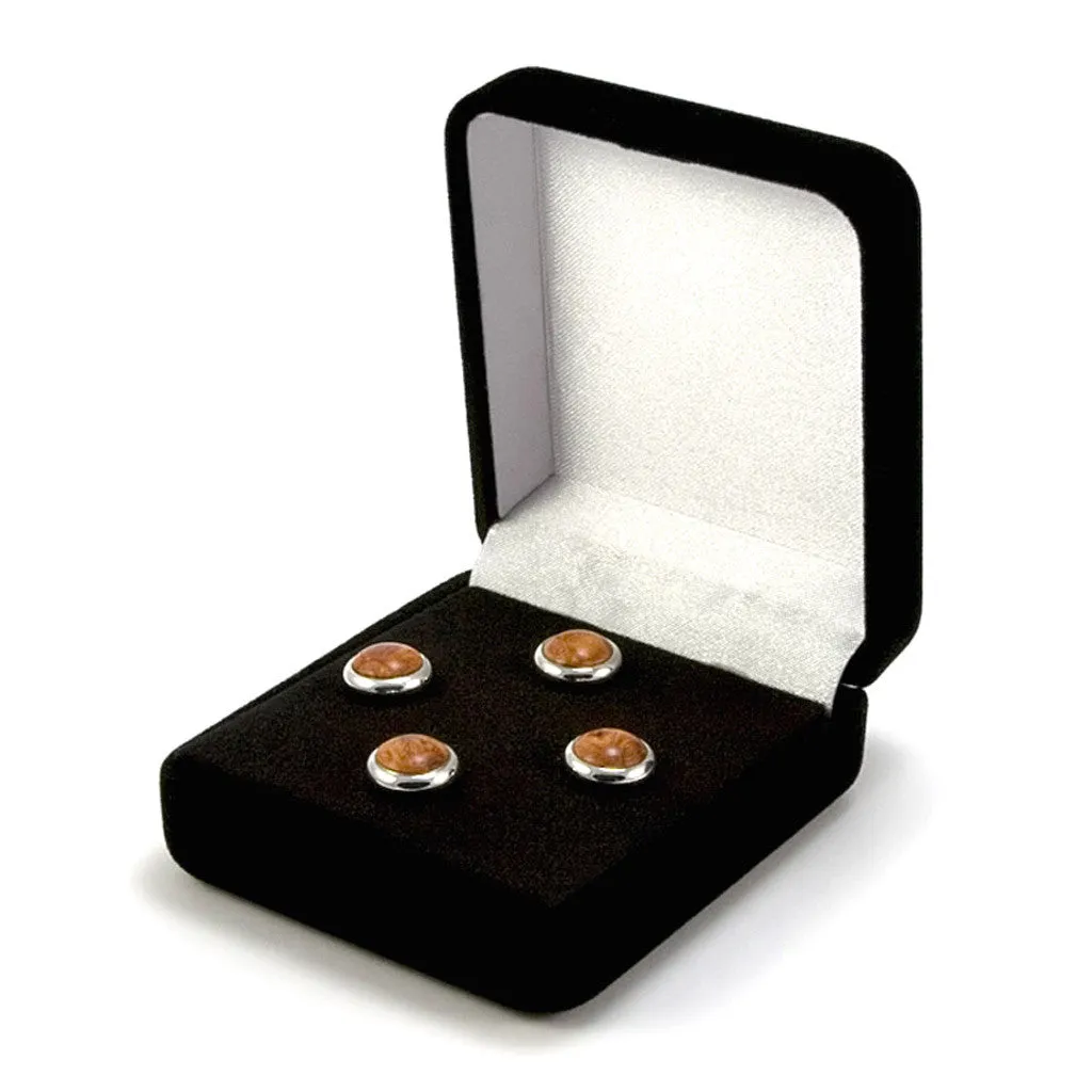 Amboyna Burl Silver Tuxedo Shirt Stud Set