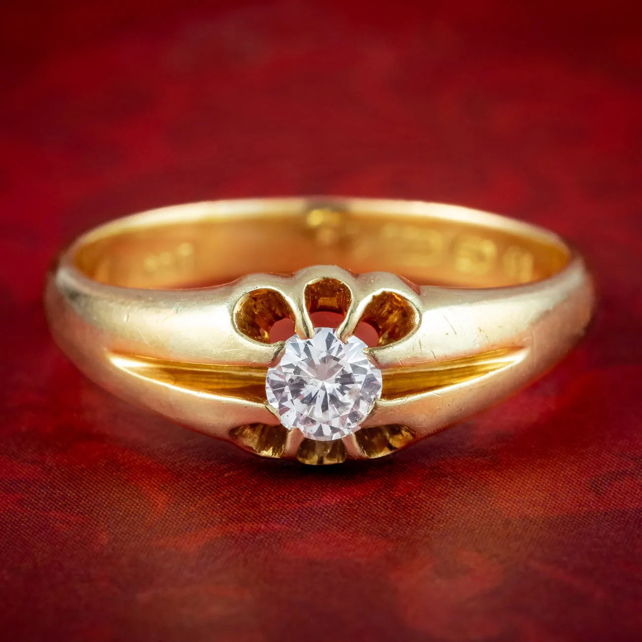 Antique Edwardian Diamond Solitaire Ring 22ct Gold Dated 1915