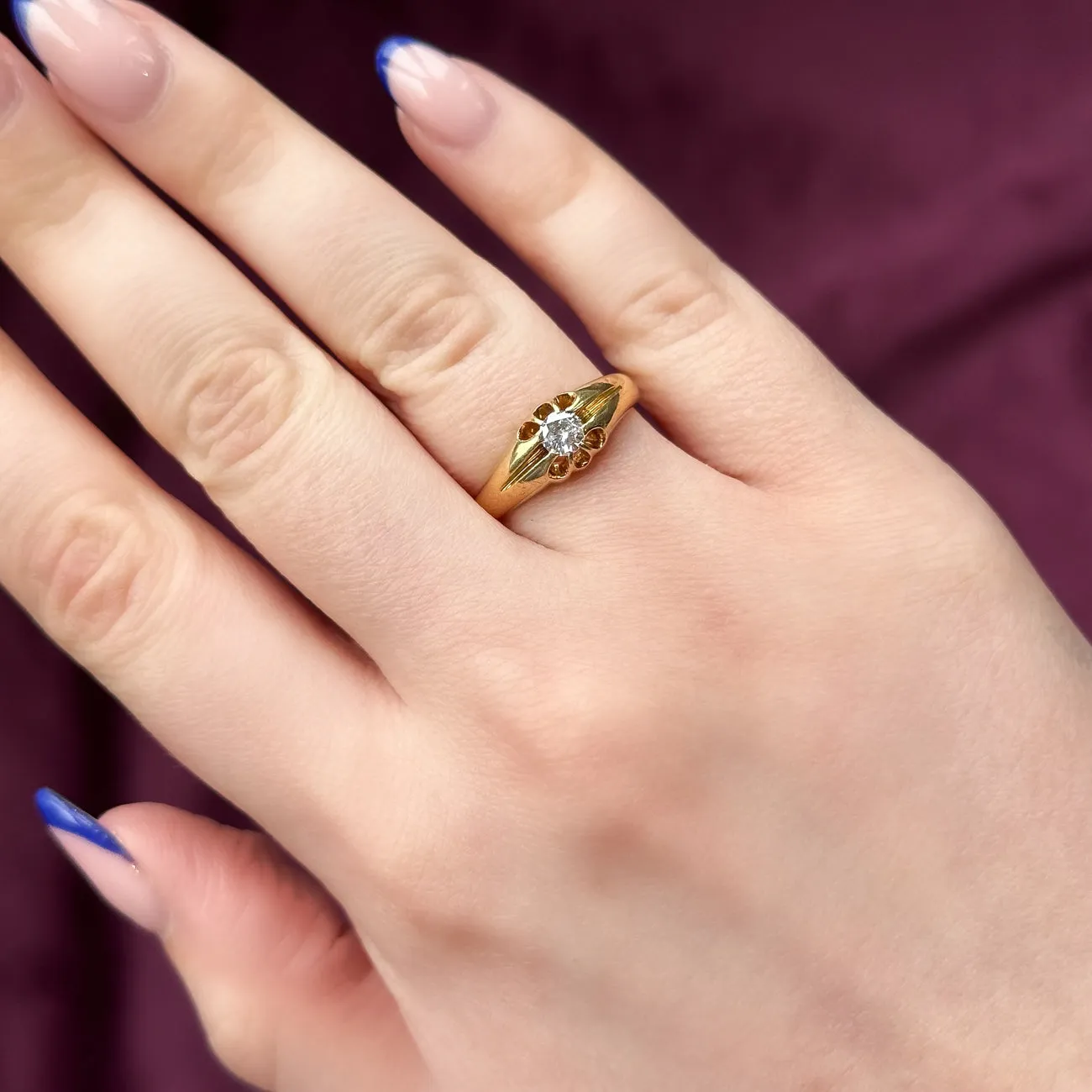 Antique Edwardian Diamond Solitaire Ring 22ct Gold Dated 1915