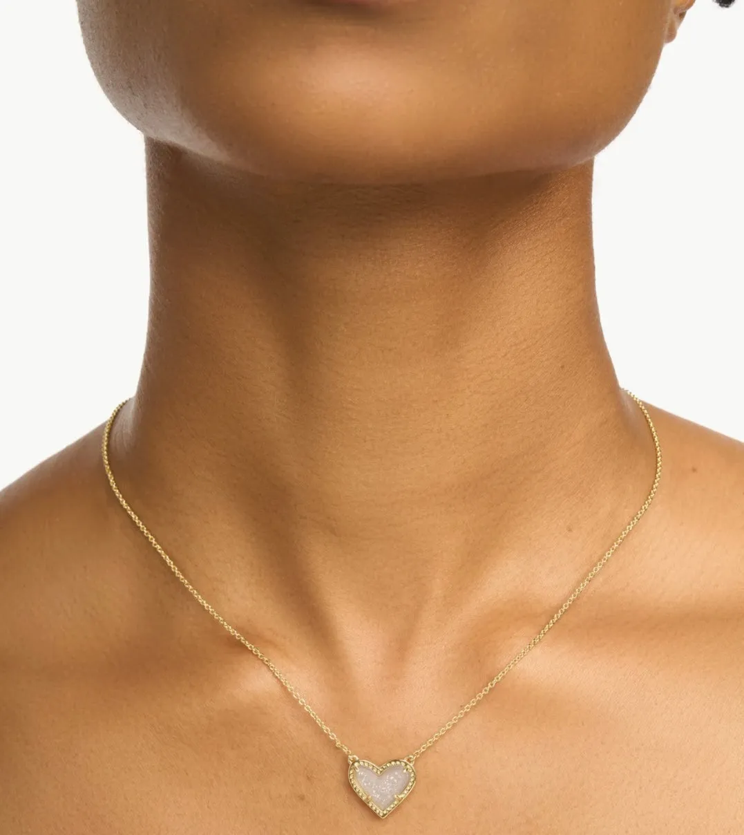 Ari Heart Gold Pendant Necklace in Iridescent Drusy 20”