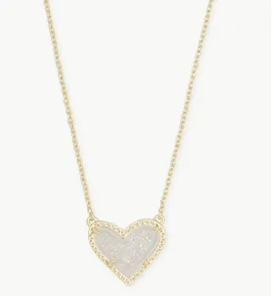 Ari Heart Gold Pendant Necklace in Iridescent Drusy 20”