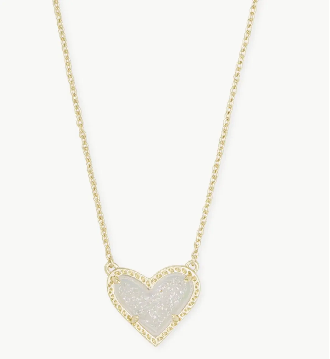 Ari Heart Gold Pendant Necklace in Iridescent Drusy 20”