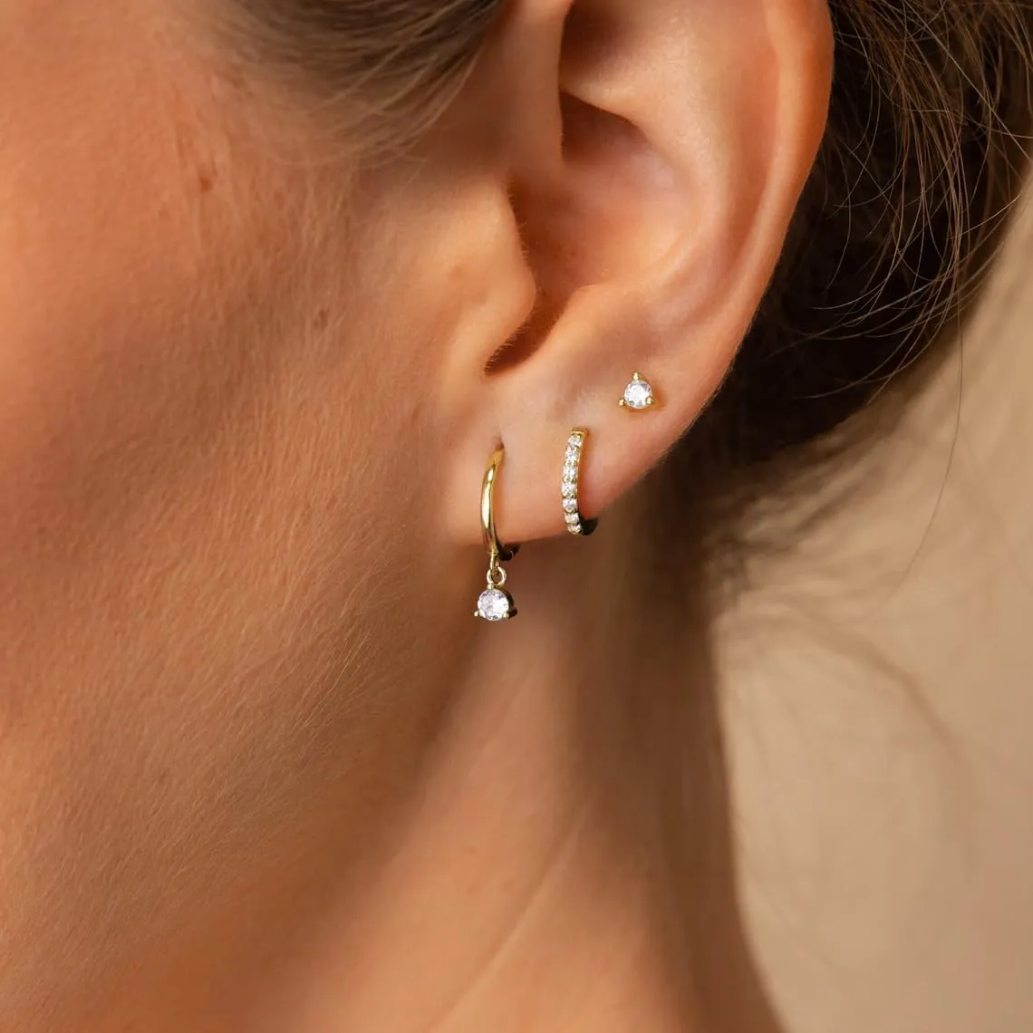 ASCOMY Gold Hoop Earrings Set for Women - 14K Gold/White Gold Plated Huggie Hoops, Cubic Zirconia Studs, Chunky Open Hoops - CZ Jewelry Gifts