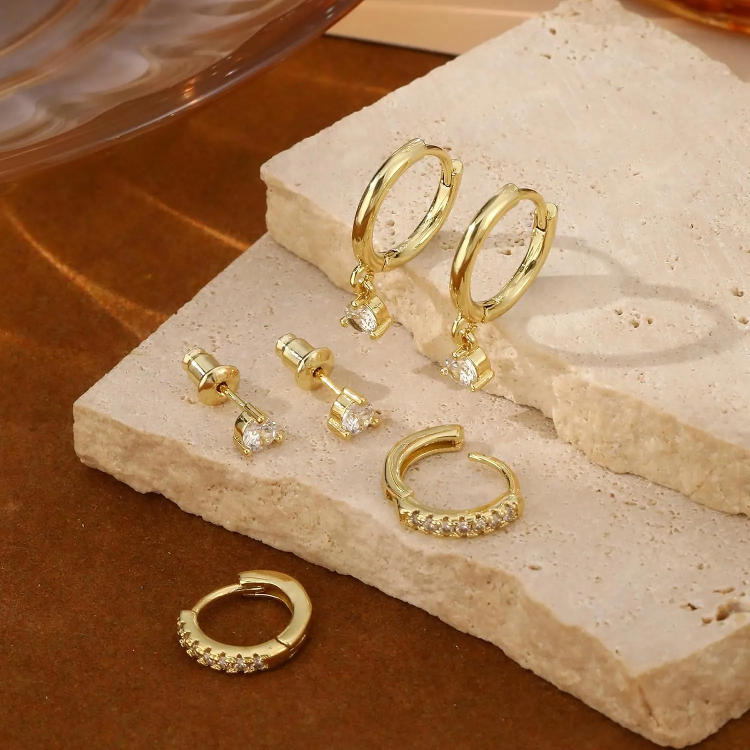 ASCOMY Gold Hoop Earrings Set for Women - 14K Gold/White Gold Plated Huggie Hoops, Cubic Zirconia Studs, Chunky Open Hoops - CZ Jewelry Gifts