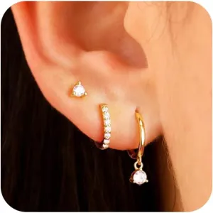 ASCOMY Gold Hoop Earrings Set for Women - 14K Gold/White Gold Plated Huggie Hoops, Cubic Zirconia Studs, Chunky Open Hoops - CZ Jewelry Gifts