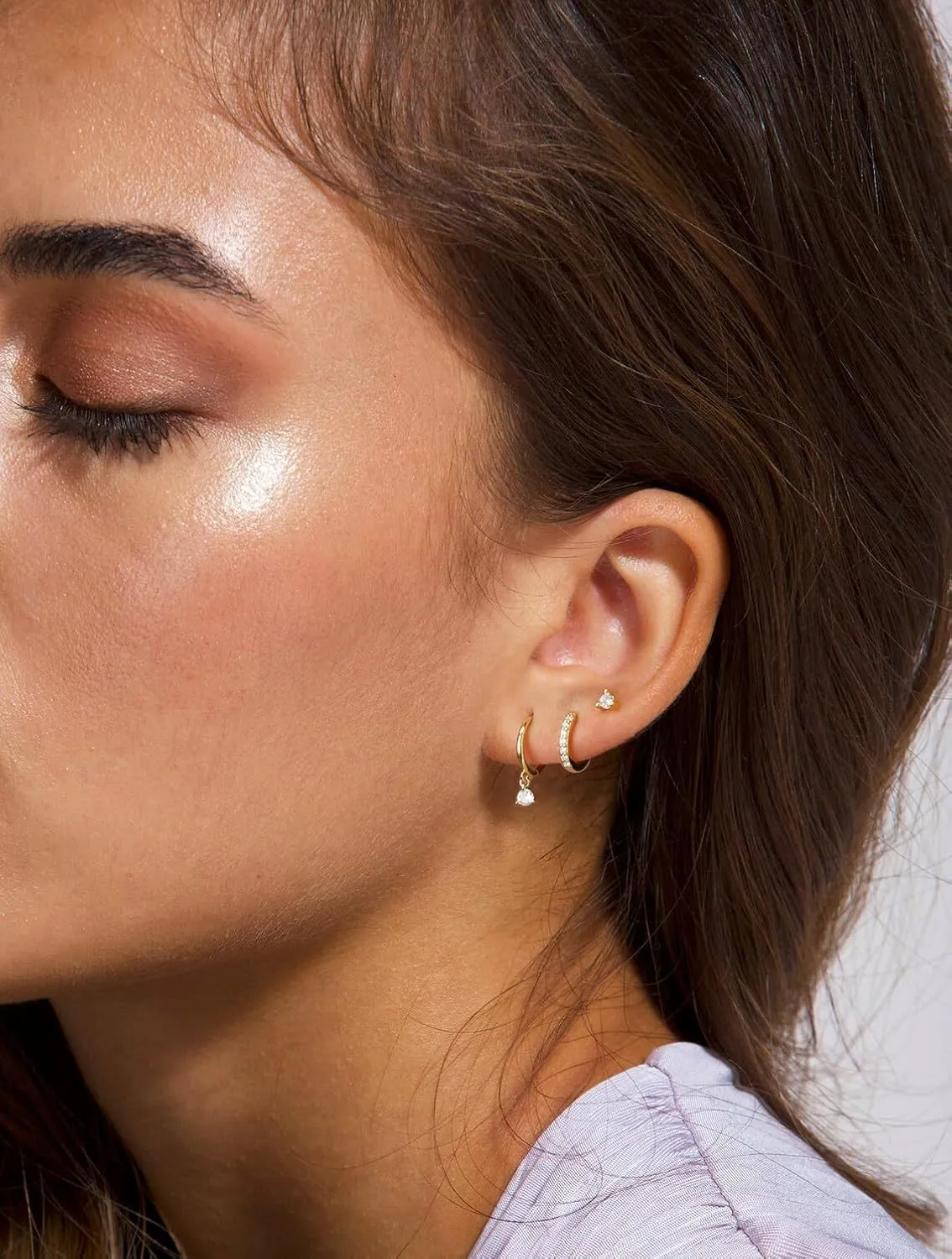 ASCOMY Gold Hoop Earrings Set for Women - 14K Gold/White Gold Plated Huggie Hoops, Cubic Zirconia Studs, Chunky Open Hoops - CZ Jewelry Gifts