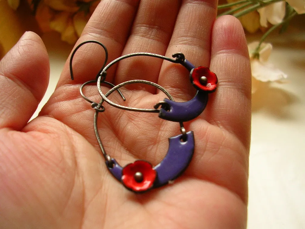 Asymmetrical Poppy Swing Earrings -Grape