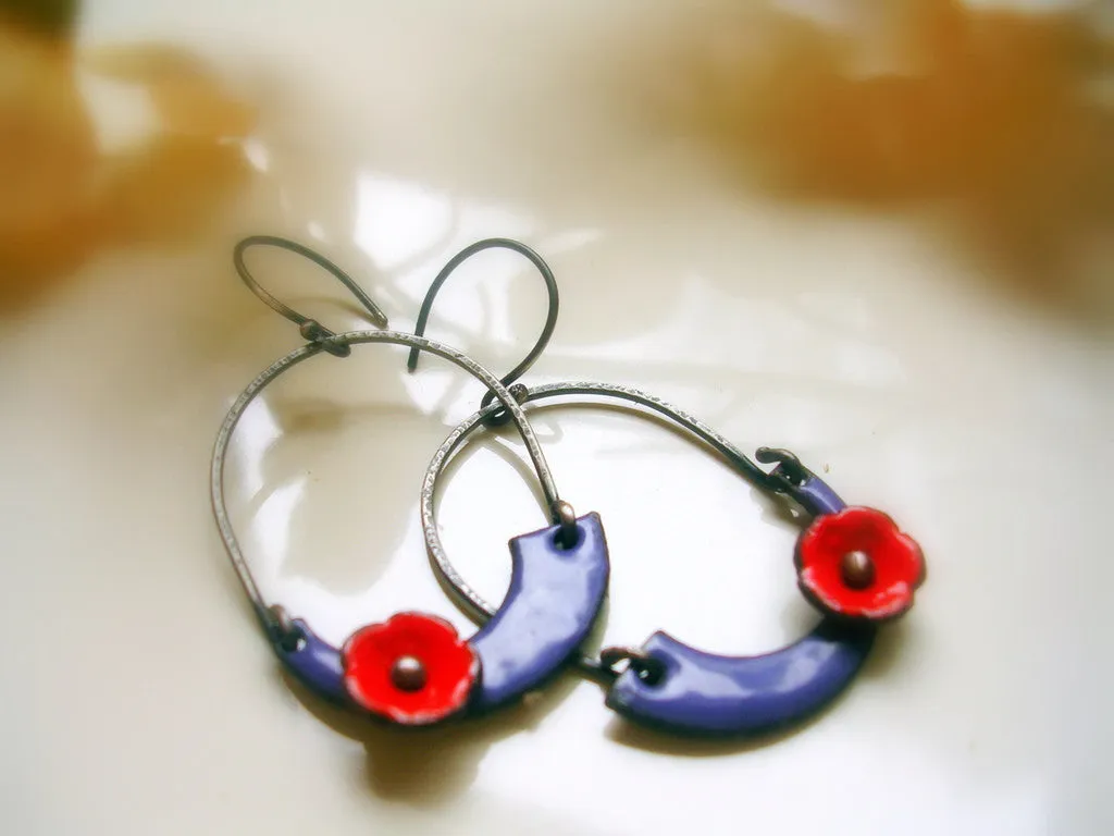Asymmetrical Poppy Swing Earrings -Grape