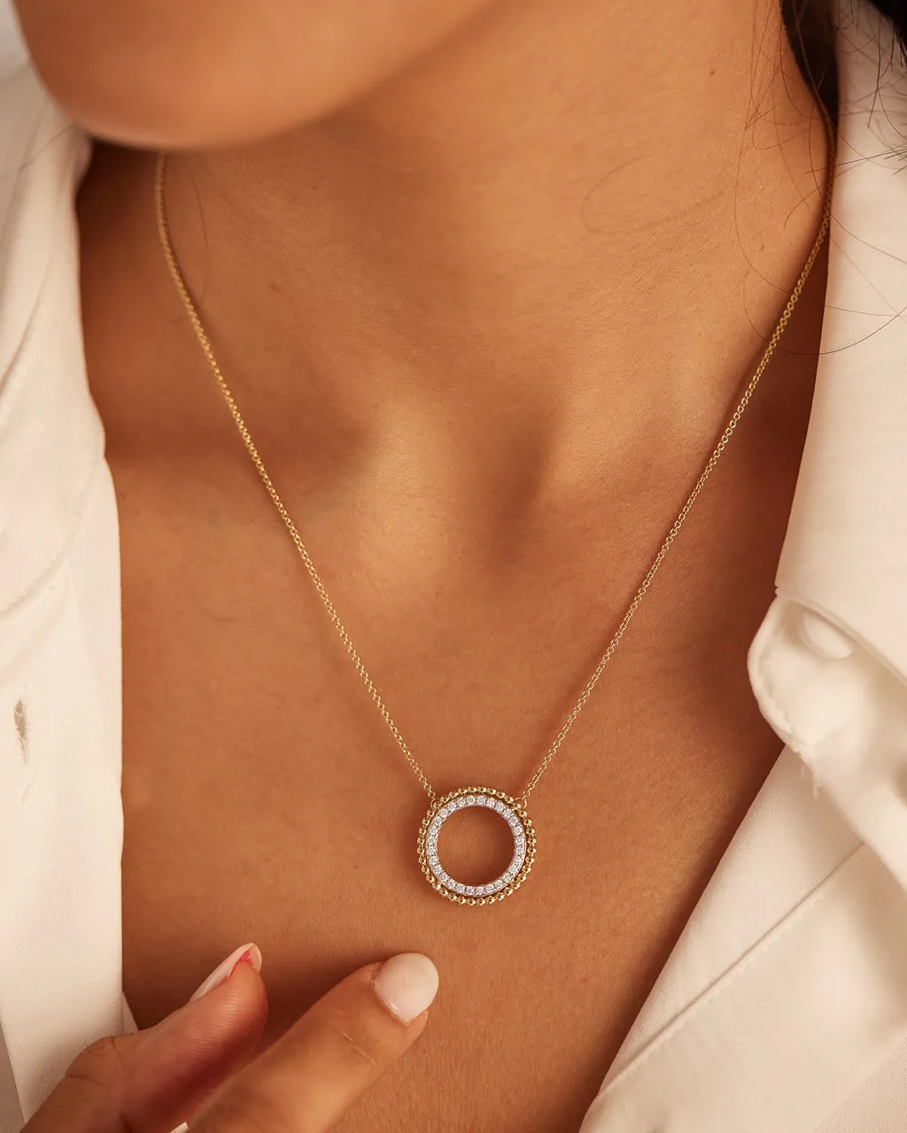 Beaded Halo Diamond Necklace
