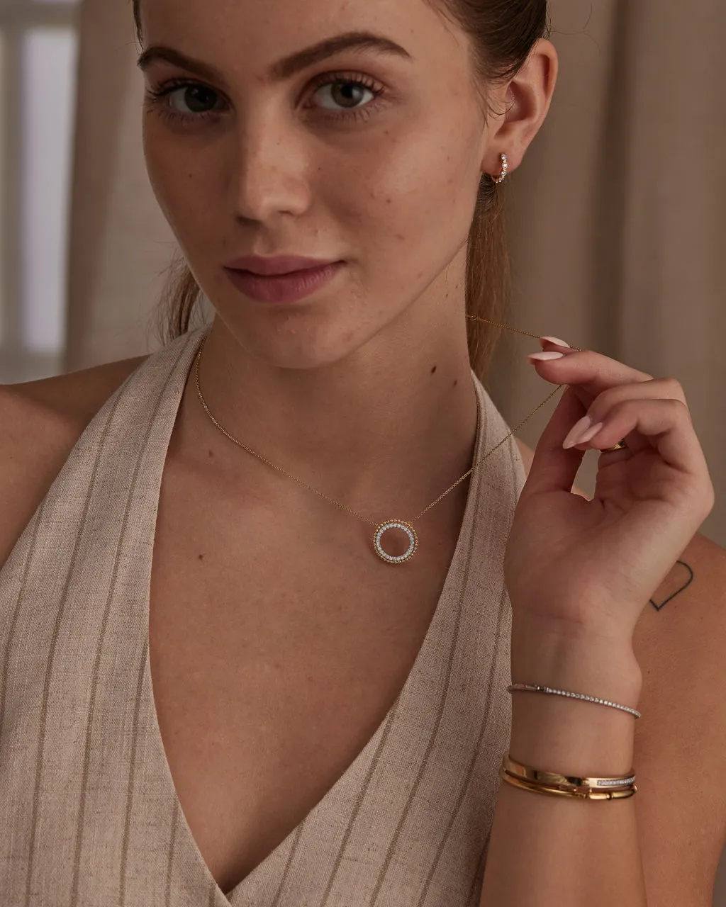Beaded Halo Diamond Necklace