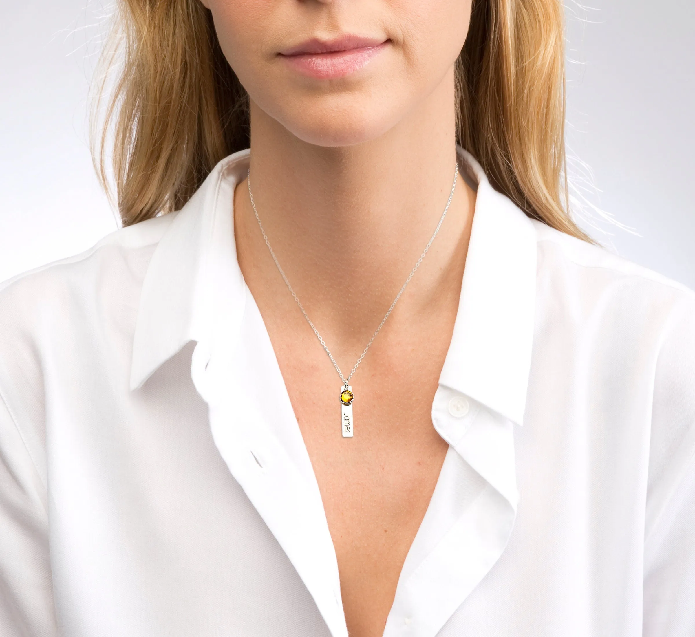 Birthstone Bar Name Necklace for Mom - CG436N. Starts at