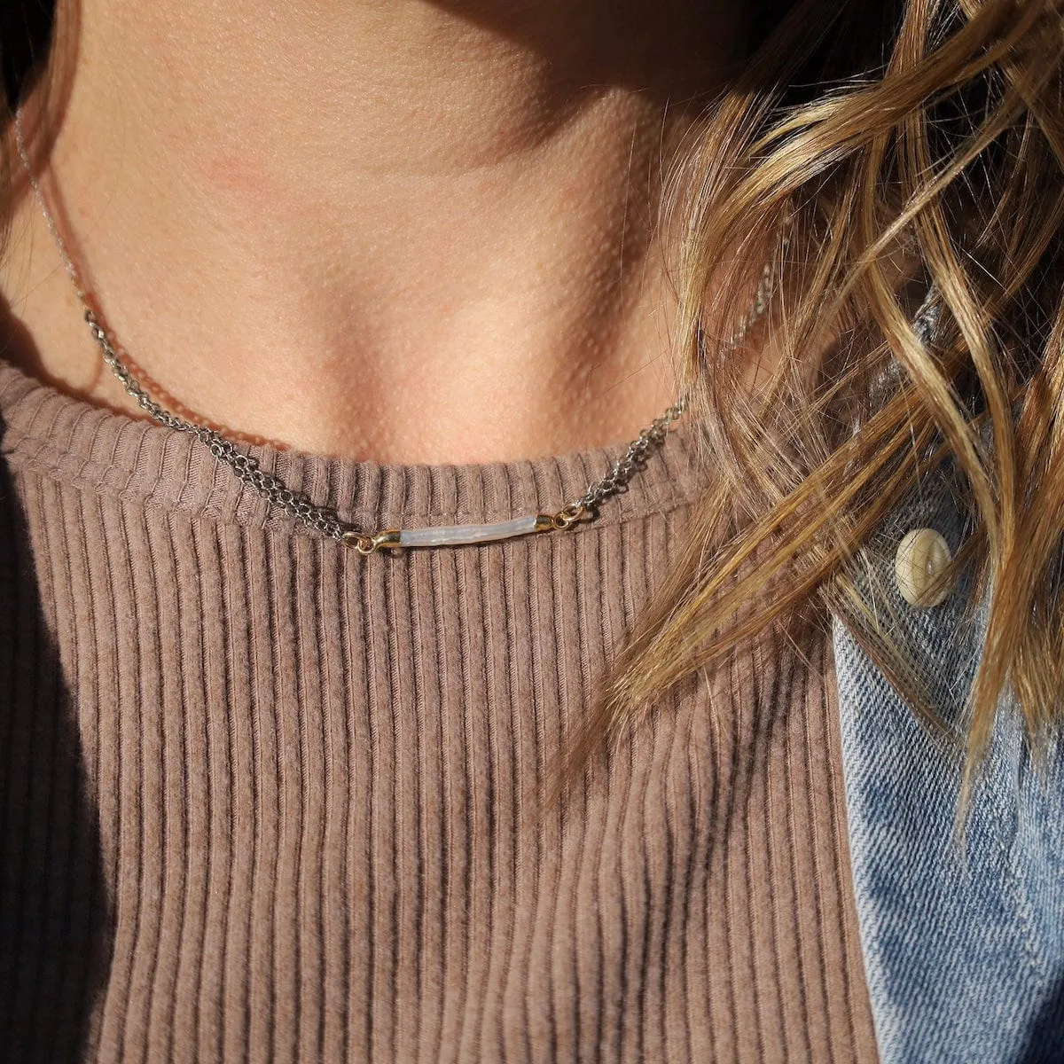 Biwa Pearl Two Tone Necklace