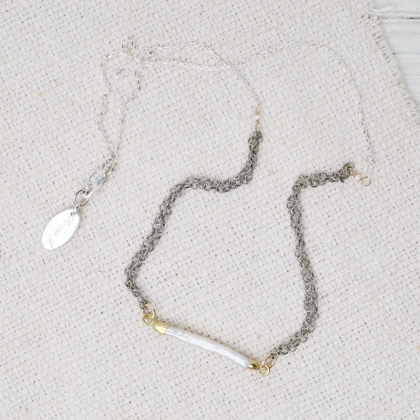 Biwa Pearl Two Tone Necklace