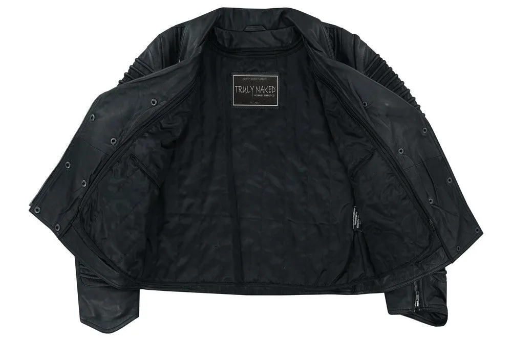 Black Ace Men's Black Fashion Leather Jacket with Ribbed Accents