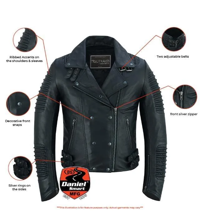 Black Ace Men's Black Fashion Leather Jacket with Ribbed Accents