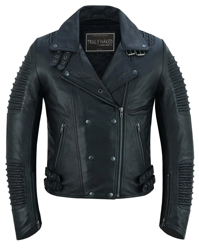 Black Ace Men's Black Fashion Leather Jacket with Ribbed Accents