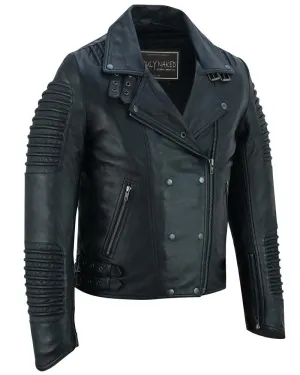Black Ace Men's Black Fashion Leather Jacket with Ribbed Accents