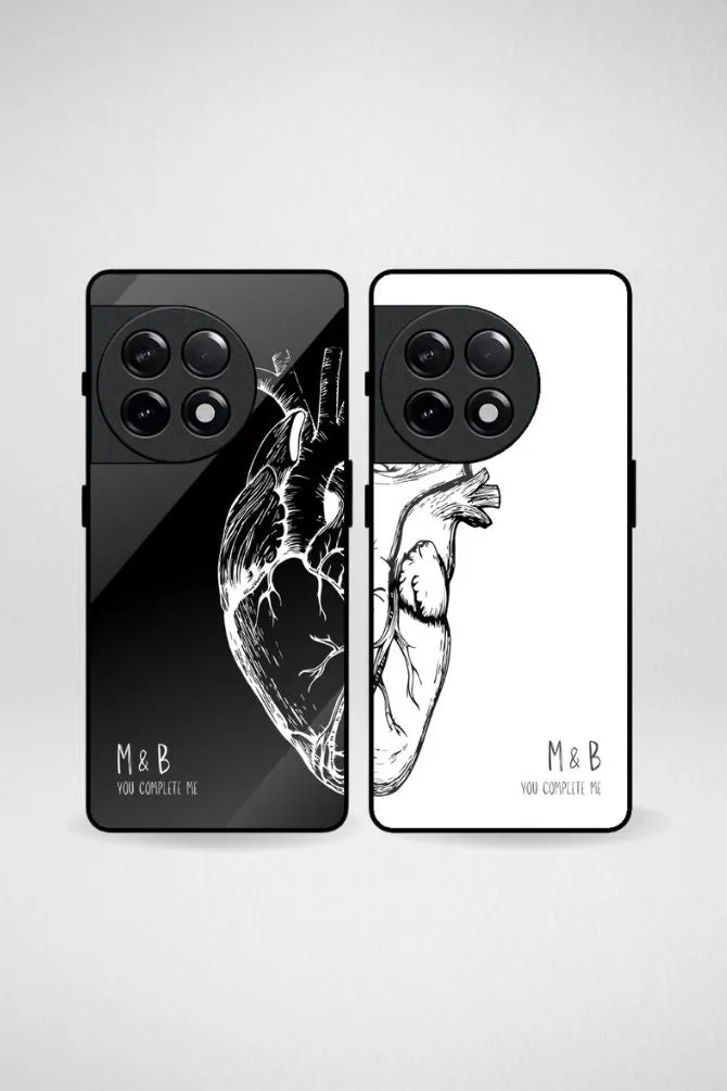Black & White Heart Couple Customized Glass Mobile Case - iPhone, Samsung & OnePlus